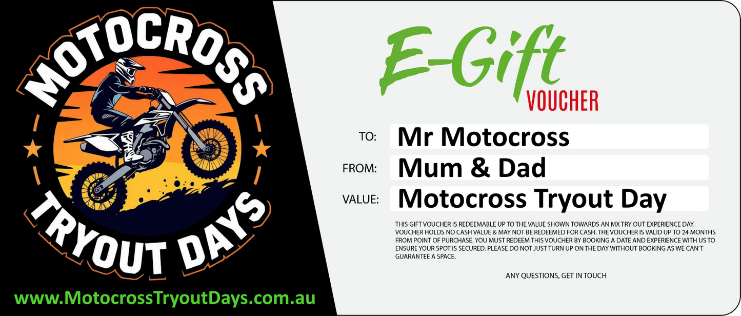 Motocross Tryout Day e-gift vouchers