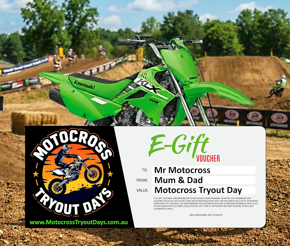 Motocross Tryout Days e-gift voucher Bike Hire and Motocross Training Tuition